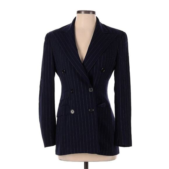 Ralph Lauren Collection Classic Navy Pinstripe Wool Jacket Blazer 2 Double Peak - Picture 2 of 10